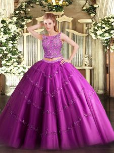 Deluxe Sleeveless Beading and Appliques Lace Up Quinceanera Gown