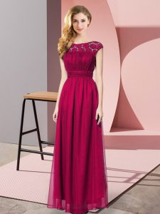 Comfortable Lace Prom Dresses Fuchsia Zipper Sleeveless Floor Length