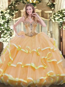Dynamic Gold Sleeveless Organza Lace Up Sweet 16 Dresses for Sweet 16 and Quinceanera