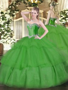  Green Sleeveless Tulle Lace Up Quinceanera Dresses for Military Ball and Sweet 16 and Quinceanera