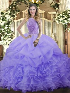 Graceful Sleeveless Lace Up Floor Length Beading and Ruffles and Pick Ups Quinceanera Gown