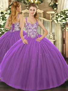  Tulle Sleeveless Floor Length Quince Ball Gowns and Beading and Appliques