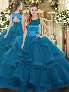 Flare Tulle Sleeveless Floor Length Quinceanera Gowns and Ruffles