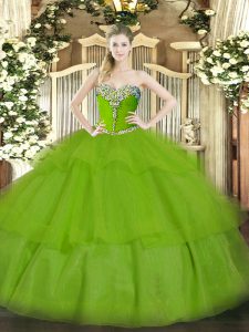 Suitable Sweetheart Lace Up Beading and Ruffled Layers Quinceanera Gowns Sleeveless