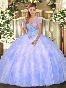 Exceptional Light Blue Sleeveless Appliques and Ruffles Floor Length Sweet 16 Quinceanera Dress