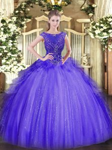  Lavender Sleeveless Beading Floor Length 15th Birthday Dress