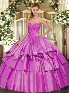 Classical Lilac Sweetheart Lace Up Beading and Ruffled Layers 15 Quinceanera Dress Sleeveless