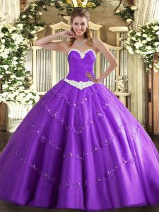  Sweetheart Sleeveless Tulle Sweet 16 Dresses Appliques Lace Up