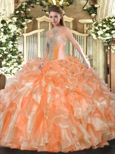 Smart Sweetheart Sleeveless Organza Quinceanera Gowns Beading and Ruffles Lace Up