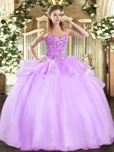 Modern Lilac Sweetheart Lace Up Embroidery 15th Birthday Dress Sleeveless