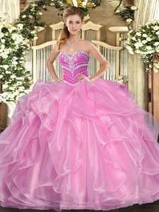  Beading and Ruffles Sweet 16 Dresses Lilac Lace Up Sleeveless Floor Length