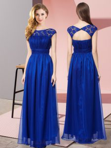  Floor Length Royal Blue Prom Dress Scoop Sleeveless Zipper