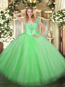 Amazing Vestidos de Quinceanera Military Ball and Sweet 16 and Quinceanera with Beading V-neck Sleeveless Lace Up