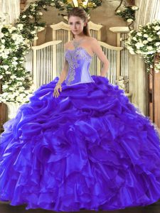 Affordable Sleeveless Beading and Ruffles Lace Up Ball Gown Prom Dress