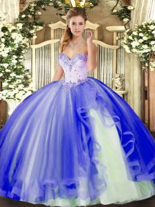 Traditional Tulle Sleeveless Floor Length Quinceanera Gown and Beading and Ruffles