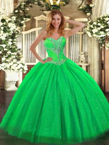 Artistic Sweetheart Sleeveless Tulle and Sequined Quinceanera Dresses Beading Lace Up