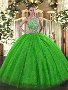  Sleeveless Floor Length Beading Lace Up Quinceanera Gowns with 
