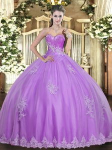 Lovely Sweetheart Sleeveless Lace Up 15th Birthday Dress Lilac Tulle