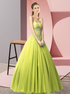  Yellow Green Dress for Prom Prom and Party with Beading Sweetheart Sleeveless Lace Up