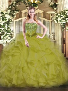 Glamorous Floor Length Olive Green 15th Birthday Dress Strapless Sleeveless Lace Up