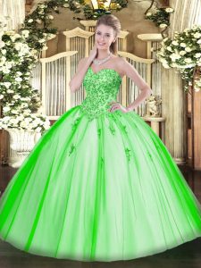 Elegant Sleeveless Floor Length Appliques Lace Up Quinceanera Dresses