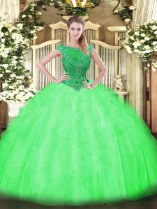  Tulle Scoop Sleeveless Zipper Beading and Ruffles Sweet 16 Quinceanera Dress in 