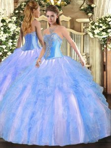 Vintage Ball Gowns Quinceanera Dress Aqua Blue Sweetheart Tulle Sleeveless Floor Length Lace Up