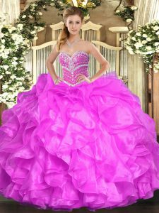 Hot Sale Floor Length Fuchsia Quinceanera Gowns Sweetheart Sleeveless Lace Up