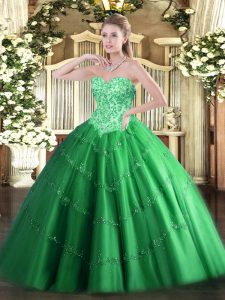 New Arrival Green Lace Up Sweetheart Appliques 15 Quinceanera Dress Tulle Sleeveless