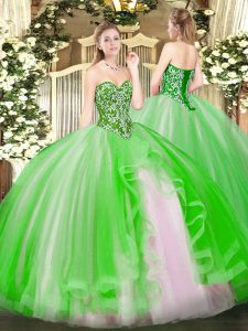 Pretty Sleeveless Floor Length Beading and Ruffles Lace Up 15 Quinceanera Dress with 