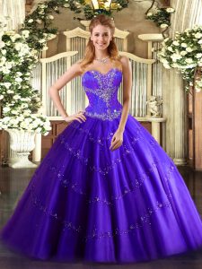 Custom Made Purple Sweetheart Lace Up Beading Quinceanera Gowns Sleeveless