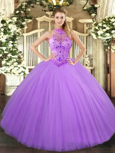 Smart Floor Length Ball Gowns Sleeveless Lavender Quinceanera Gown Lace Up
