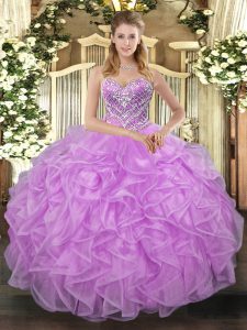Fashionable Sweetheart Sleeveless Sweet 16 Quinceanera Dress Floor Length Beading Lilac Tulle