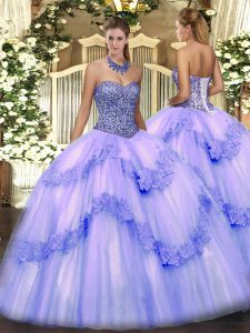 Affordable Sleeveless Beading and Appliques and Ruffles Lace Up Quinceanera Gown