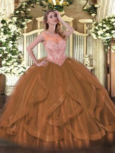 Extravagant Floor Length Ball Gowns Sleeveless Brown Ball Gown Prom Dress Lace Up