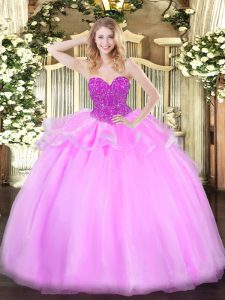 High Quality Beading Quinceanera Dresses Baby Pink Lace Up Sleeveless Floor Length
