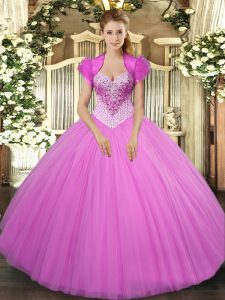 Great Lilac Tulle Lace Up Sweet 16 Quinceanera Dress Sleeveless Floor Length Beading