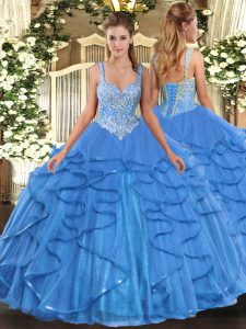  Baby Blue Straps Lace Up Beading and Ruffles 15 Quinceanera Dress Sleeveless