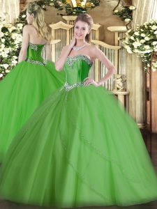 Suitable Green Sweetheart Neckline Beading Vestidos de Quinceanera Sleeveless Lace Up