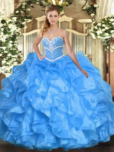 New Arrival Baby Blue Sweetheart Neckline Beading and Ruffles Sweet 16 Quinceanera Dress Sleeveless Lace Up