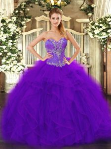 Free and Easy Tulle Sleeveless Floor Length Sweet 16 Dresses and Beading and Ruffles
