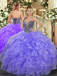  Lavender Lace Up Sweetheart Beading and Ruffles 15th Birthday Dress Organza Sleeveless
