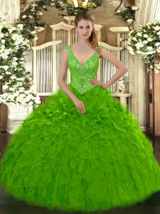 Fashion Organza Sleeveless Floor Length Quinceanera Dress and Beading and Ruffles