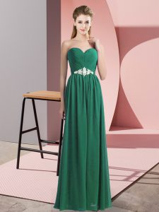 Custom Designed Empire Dress for Prom Dark Green Sweetheart Chiffon Sleeveless Floor Length Lace Up