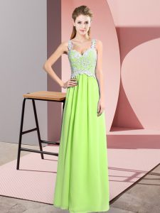  Yellow Green Chiffon Zipper Evening Dress Sleeveless Floor Length Lace