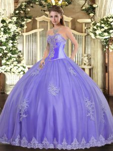 Most Popular Lavender Sleeveless Floor Length Beading and Appliques Lace Up Quince Ball Gowns
