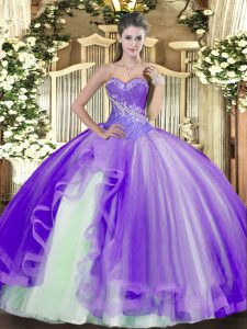 Fitting Sweetheart Sleeveless Lace Up 15th Birthday Dress Lavender Tulle