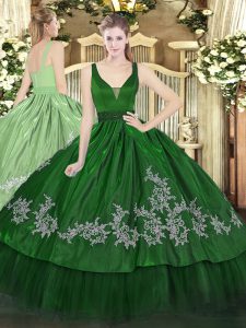 Modern Straps Sleeveless Ball Gown Prom Dress Floor Length Beading and Embroidery Dark Green Organza and Taffeta