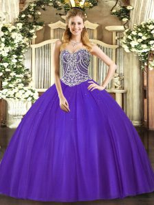 Low Price Purple Sleeveless Beading Floor Length Ball Gown Prom Dress