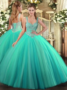 Gorgeous Turquoise Sleeveless Beading Floor Length Quinceanera Dress
